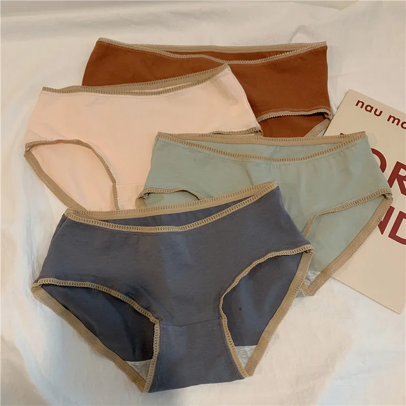 

Spring and Summer Korean Style Girl Underwear Women's Simple Japanese High School Student Mid-Waist Underpants Sexy Seamless