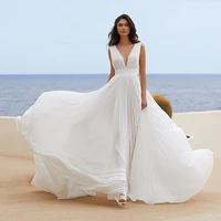 boho beach chiffon bridal wedding dresses white for women simple sleeveless v neckline pleating skirt wedding gowns for bride