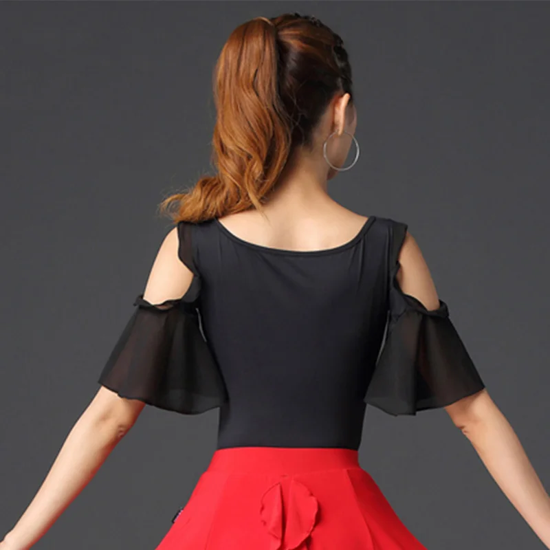 

New Latin Dance Top Adults Sexy Strapless Chiffon Shirt Cha Cha Rumba Tango Salsa Ballroom Dancing Performance Wear DNV13230