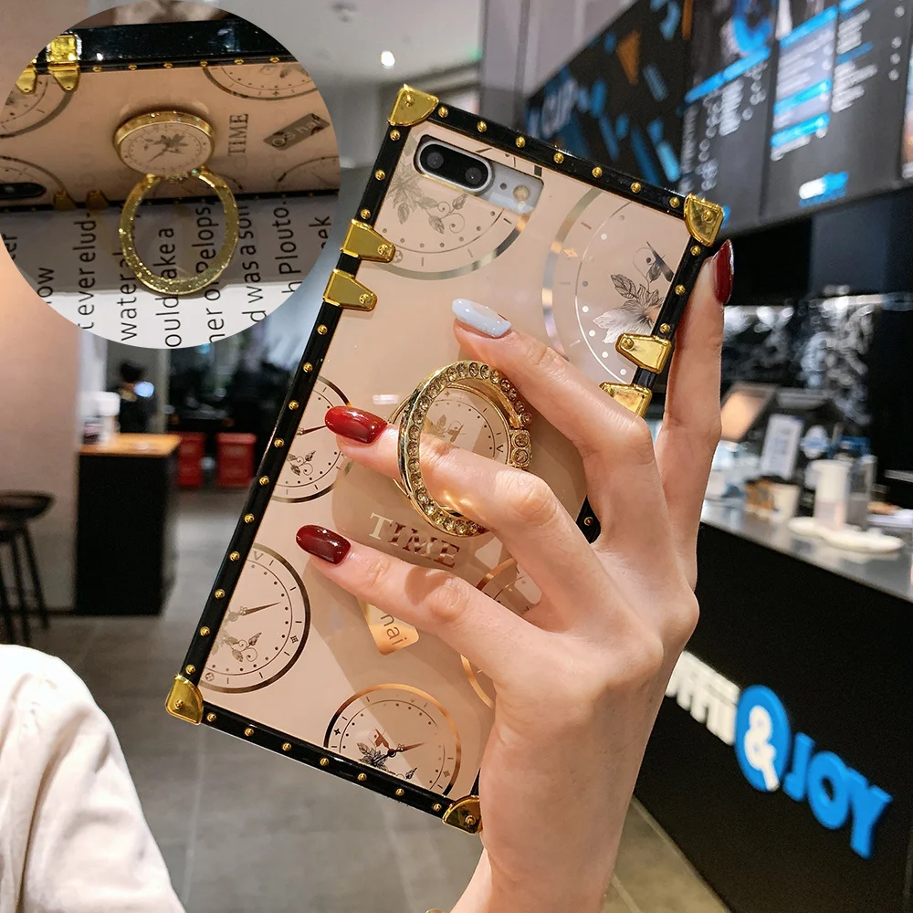 Роскошный квадратный чехол для IPhone SE 2020 Fundas 6 6s 7 8 Plus XR XS MAX 11 Pro Max с кольцом
