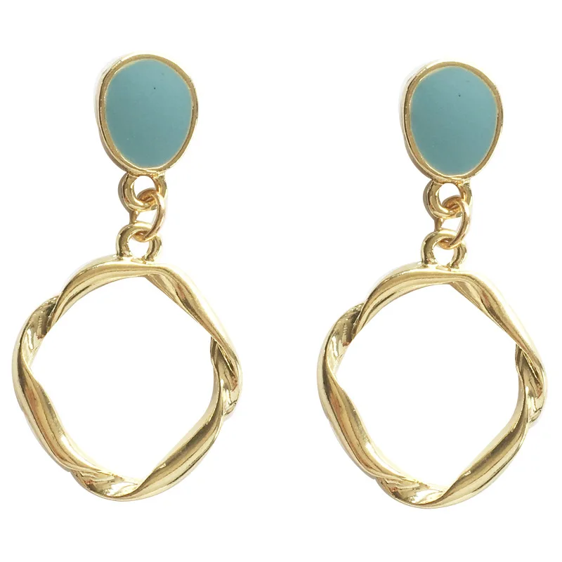 

Fashion Circle Drop Dangle Earrings Green Enamel Golden Sweet Jewelry Vintage Statement Earrings For Girls Women Gifts