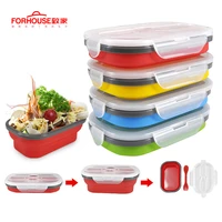 800ml silicone collapsible lunch box food storage container bento bpa free microwavable portable outdoor box with spoon