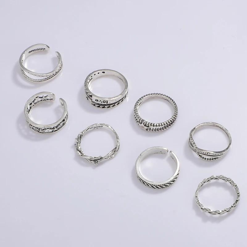 Винтажный металлический Серебряный набор колец с широкими костяшками для женщин