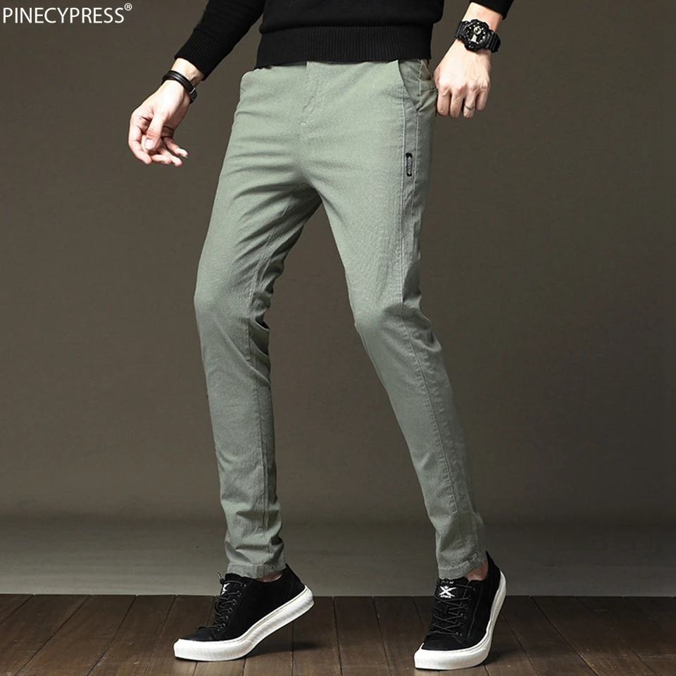 

98% Cotton 2% Spandex Anti-pilling Man Trousers Spring Summer Autumn Green Slim Male Full Length Long Chino Men Pencil Pants