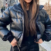 winter womens jacket 2021 female thick warm short parkas fashion black pu leather coats women elegant zipper cotton jackets top