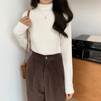 autumn and winter new plush bottomed shirt female half high collar korean student versatile slim long sleeve top