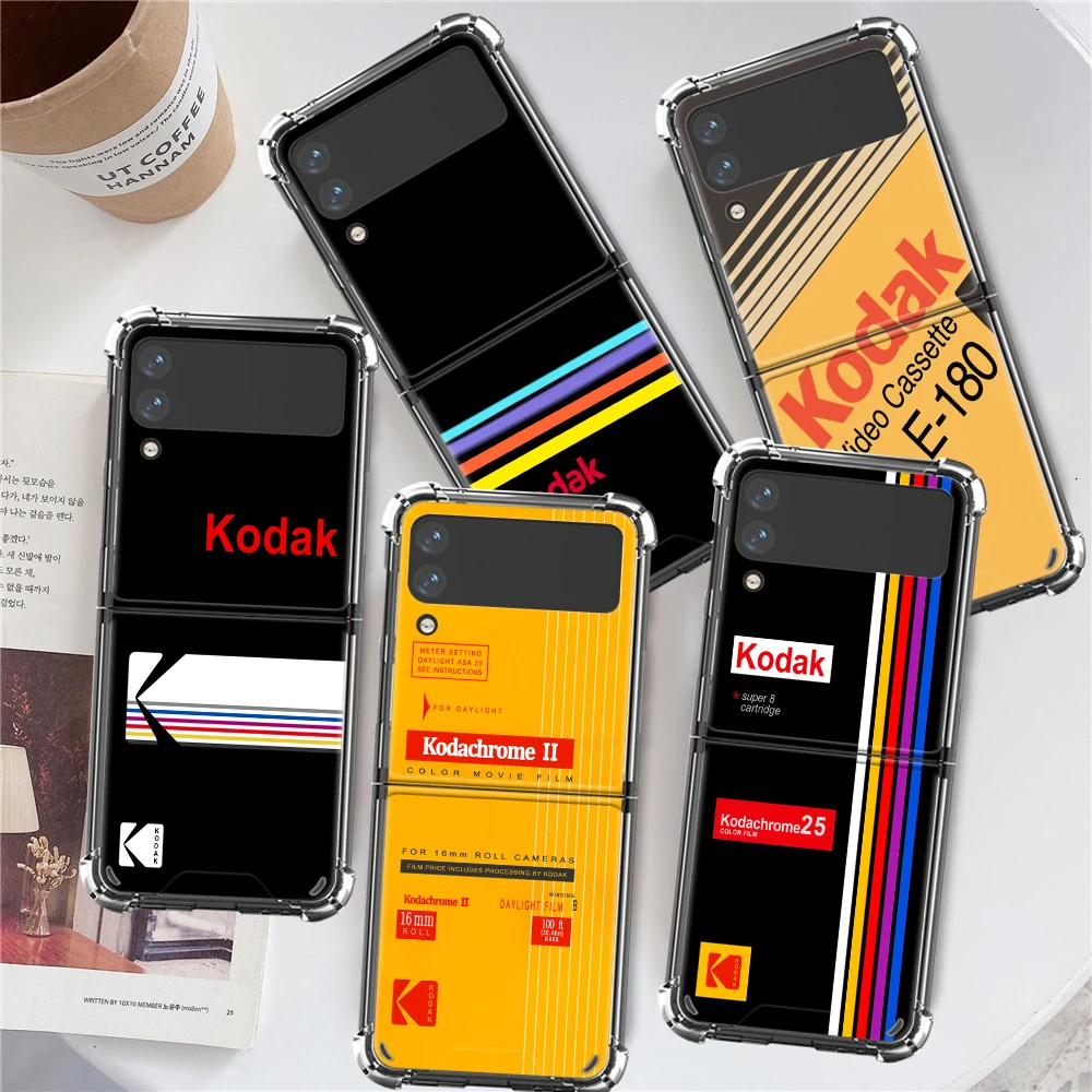

Fashion Kodak Capa For Samsung Galaxy Z Flip 3 5G Case Airbag Clear TPU Shockproof Cover Transparent Cell Phone Luxury Funda