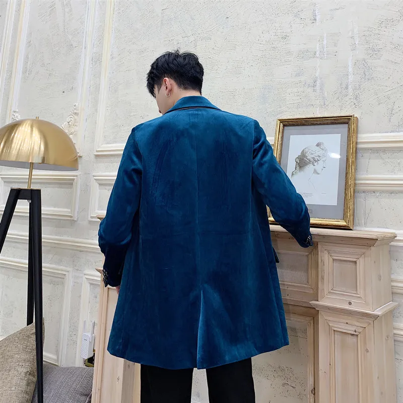 

Vintage Velvet Men Double Breasted Loose Casual Suit Blazer Coat Uniform Male Streetwear Suit Jacket Outerwear Stage Clothing