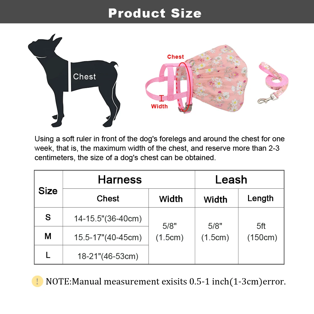 

Cute Small Dog Cat Harness Leash Floral Printed Pet Harness Vest Summer Dress Clothing For Small Medium Dogs Cats Chihuahua