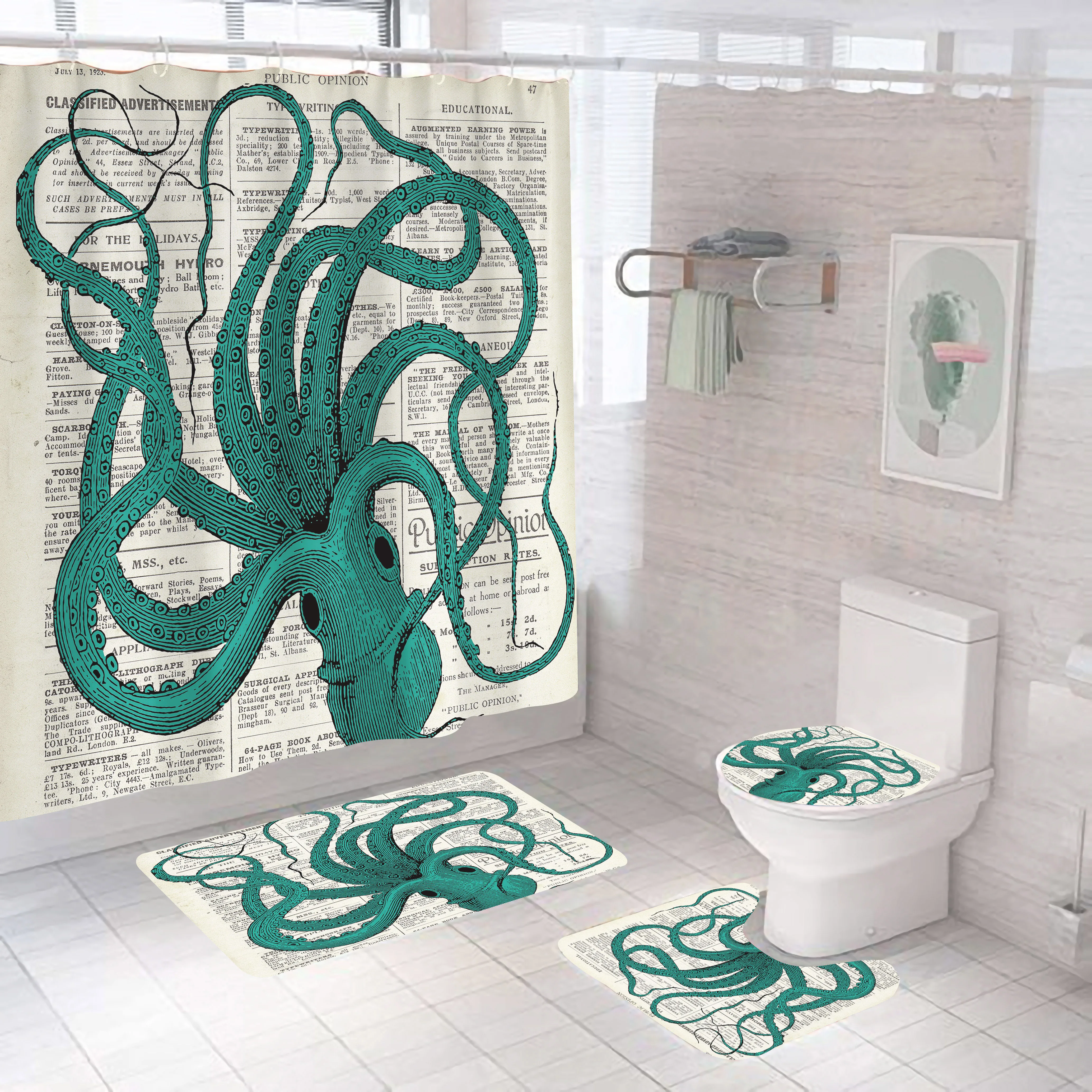 

3D Photo Printing Shower Bathroom Curtains Modern Fashion Octopus Bath Sets Waterproof Non-slip Cortinas