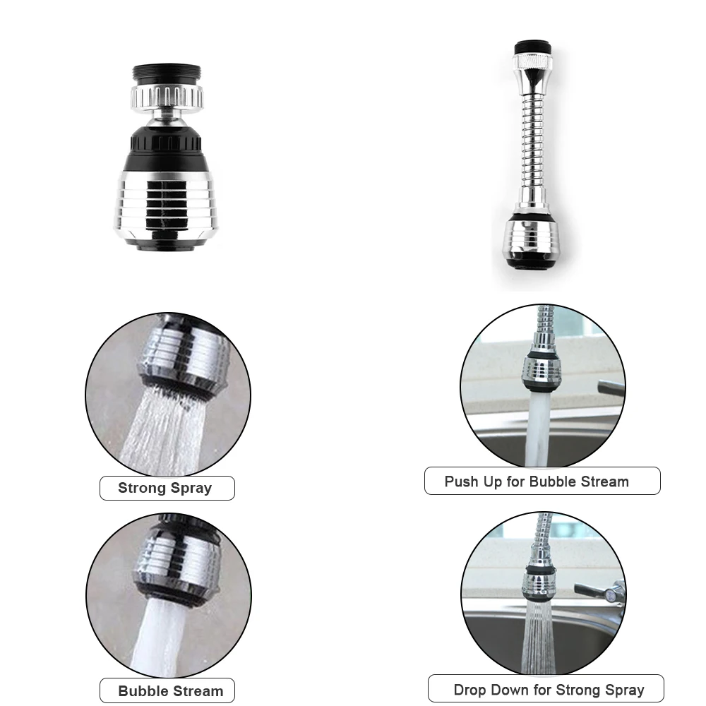 

Supercharger Movable Kitchen Tap Heads Bubbler Tap Splash Filter Faucets Spray Heads 2 Water Flows Design 360 degree Rotatable