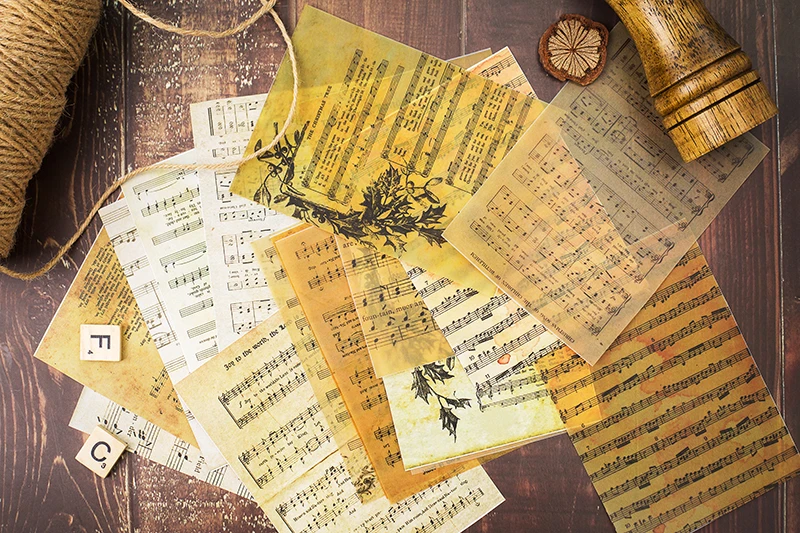 16pcs Vintage English Music Sheet Vellum Paper Pattern Pack for Scrapbooking Happy Planner Card Making Junk Journal Project