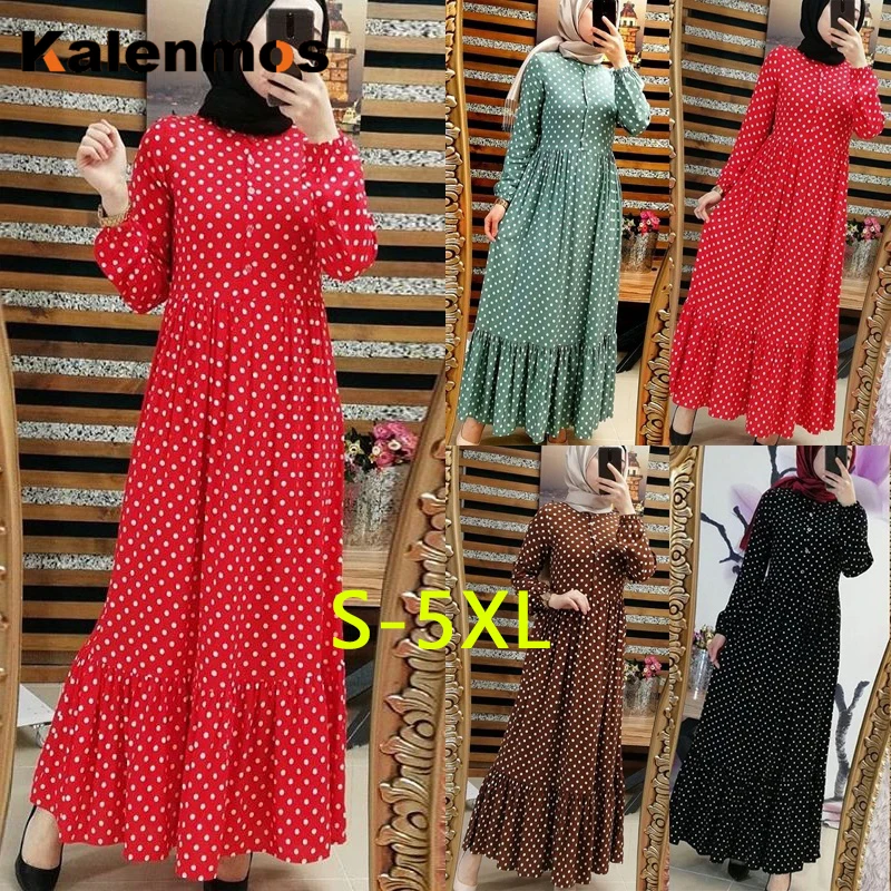 Женское платье в арабском стиле размера плюс S-5XL вечернее длинное горошек с