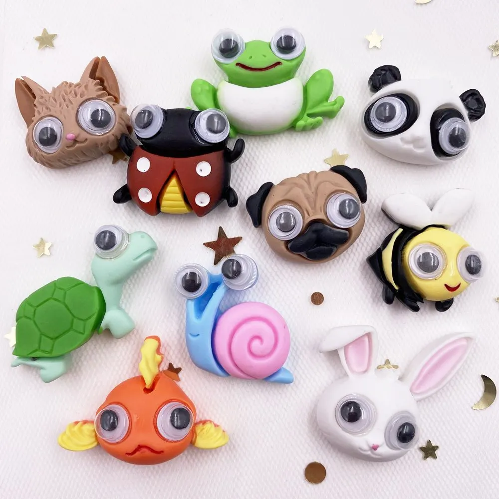 

10PCS Kawaii Hand Painting Moving Eyes Animal Figurines Flatback Cabochon Stone Applique Home Craft DIY Scrapbook Ornament OG65