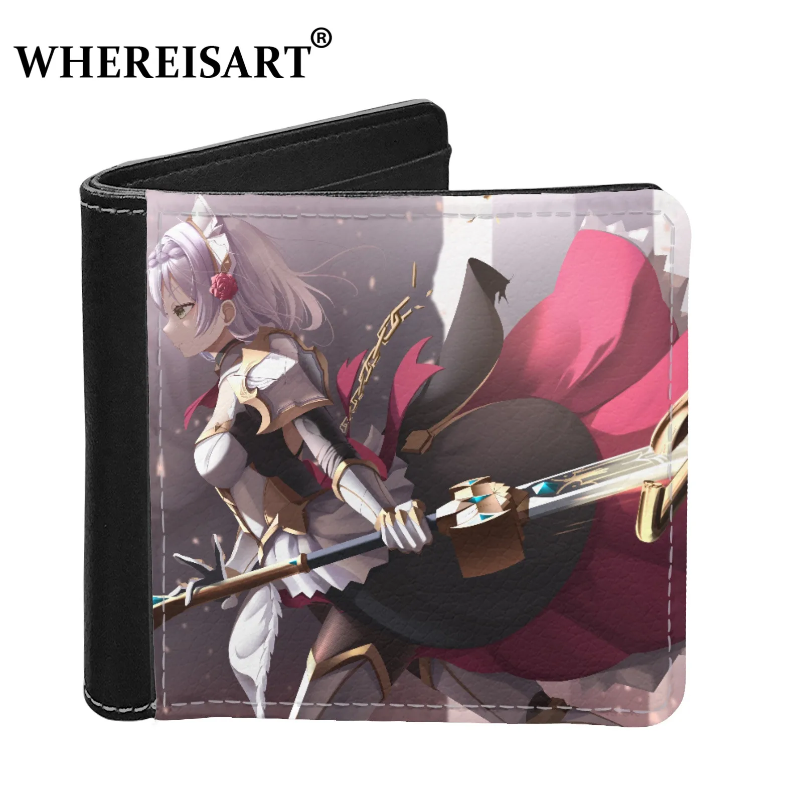 

WHEREISART Fashionable Game Genshin Imapct Men Money Business Card Holder Wallets Exquisite Noelle PU Leather Short Cozy Purses