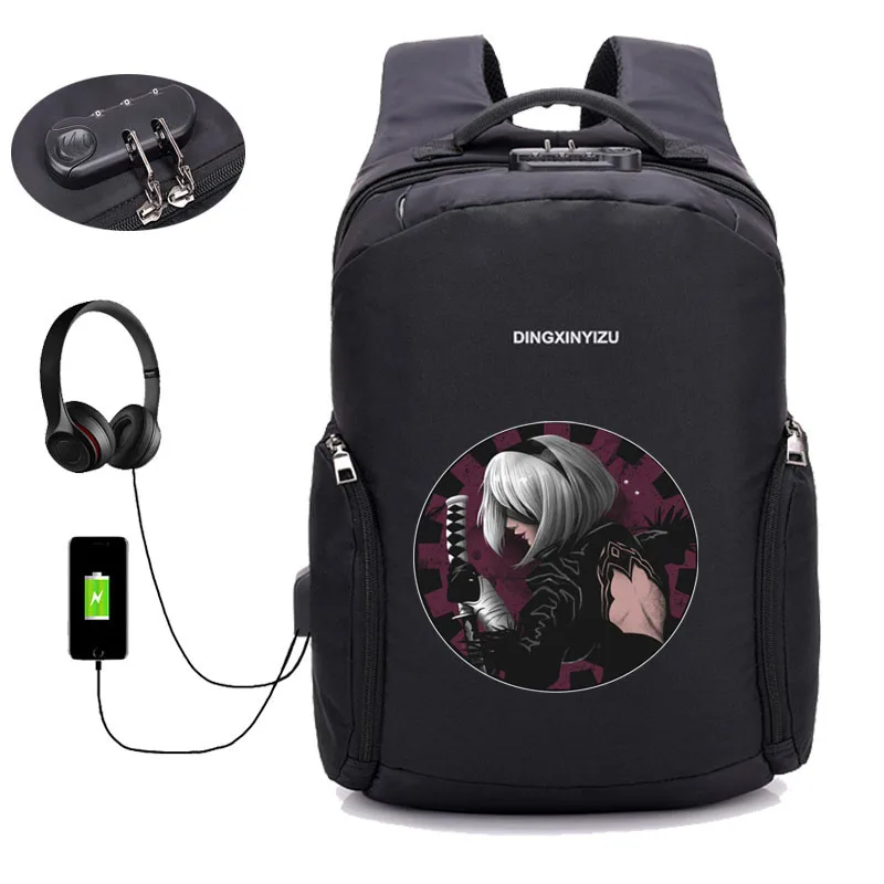 

anime NieR:Automata backpack USB charging backpack Women Man Laptop bag Anti thief Travel waterproof school backpack 12 style