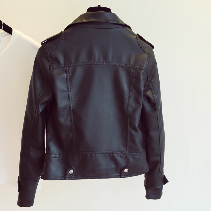 New Autumn Winter Pu Leather Jacket Faux Soft Leather Coat Slim Black Rivet Zipper Motorcycle Jackets Womens Biker Jacket enlarge