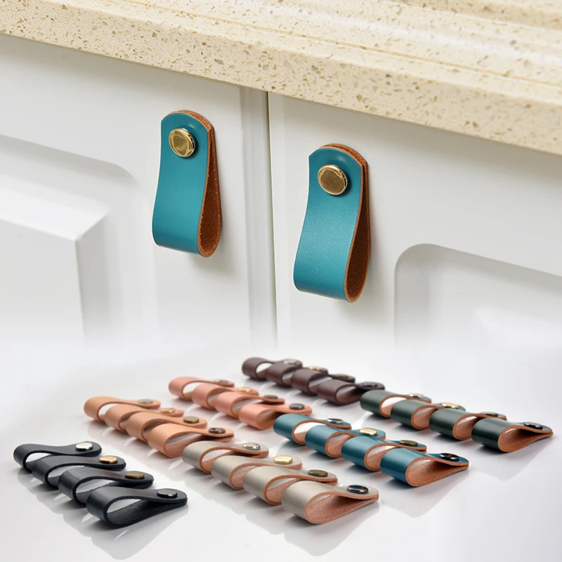 

1pcs cowhide small handle wardrobe drawer cabinet door leather handle vegetable tanned leather leather handle
