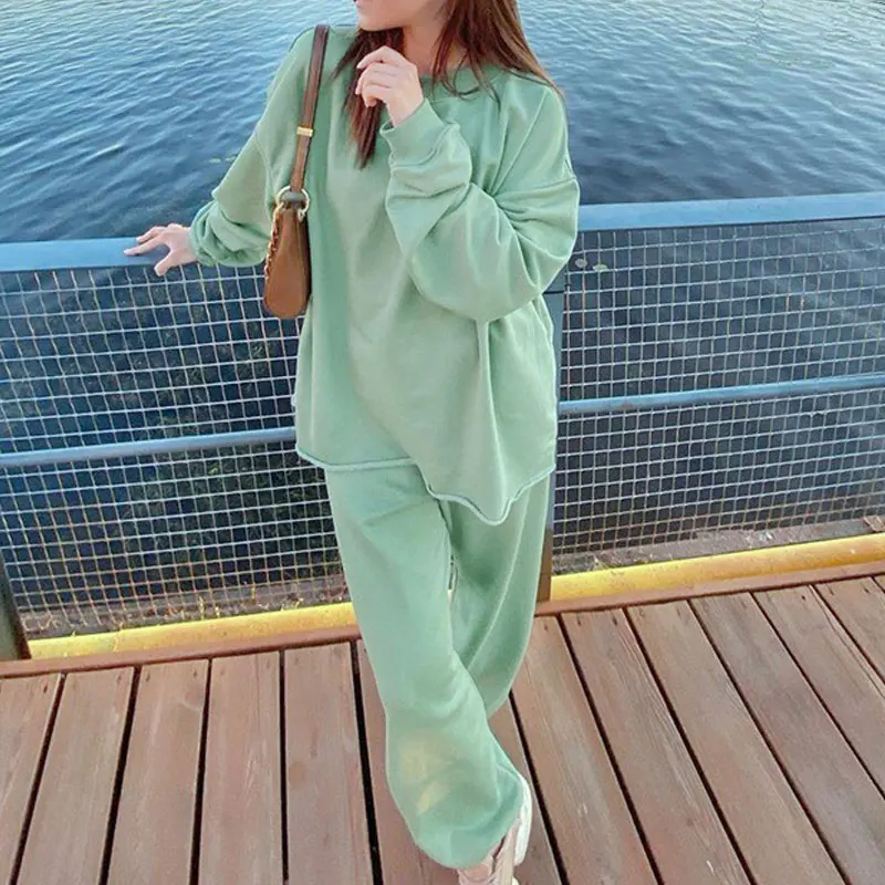 

White Women'S Sports Suit Sweatshirt And Sweatpants 2 Piece Set Casual Tracksuit Loose Sports Pants Two Piece Sets