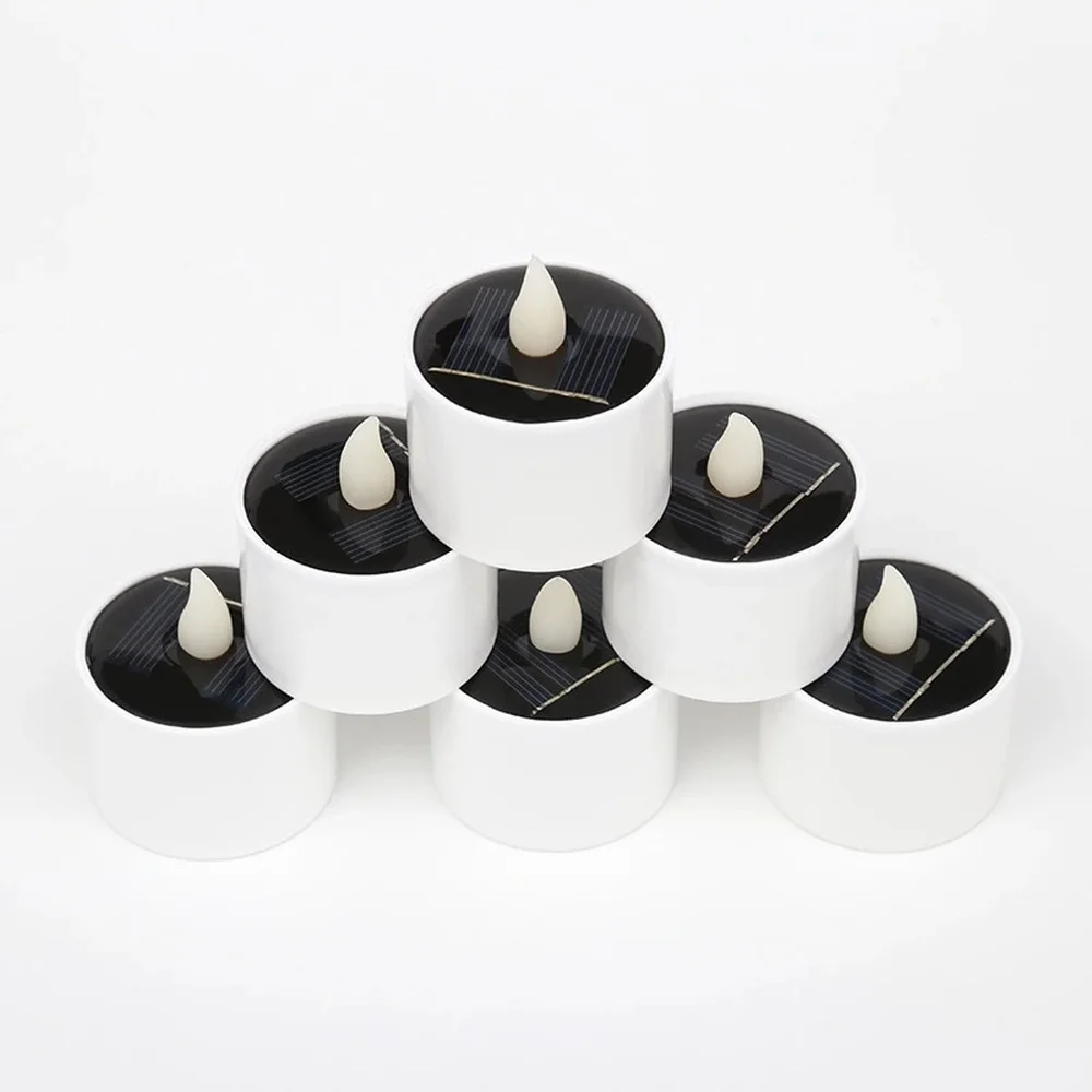 

6 Pieces Solar Flameless LED Candles Fake Flickering Tea Lights Outdoor Garden Light Romantic Wedding Party Decoration.