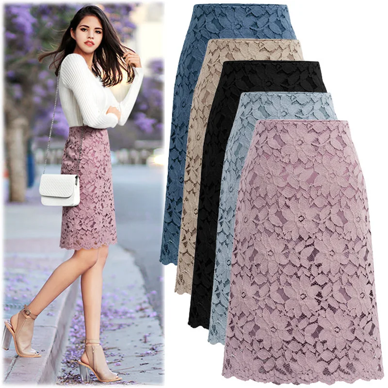 

Women's skirt summer plus size skirt was thin and kawaii lace skirt Fresh and sweet wild a-line skirt knee-length bag hip skirt
