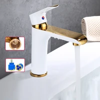 high quality full copper platinum two color single handle single hole hot and cold water bathroom faucet modern mixed tap