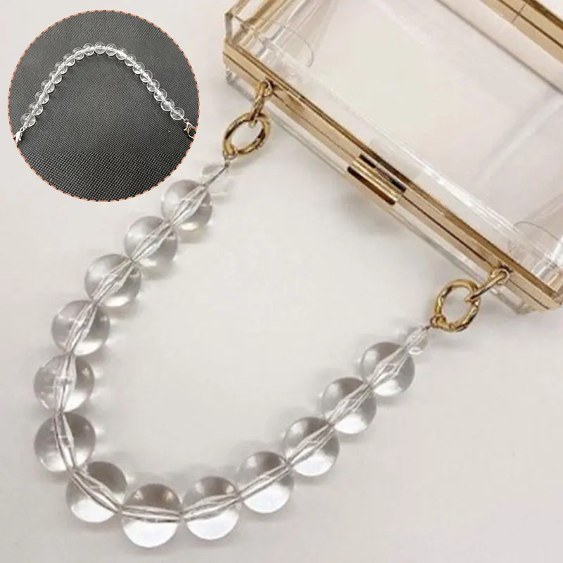 

Роскошная прозрачная акриловая сумка с бусинами, женская сумка из смолы, цепочка с ручкой, прозрачная сумка-мессенджер с бусинами, ремни, юв...