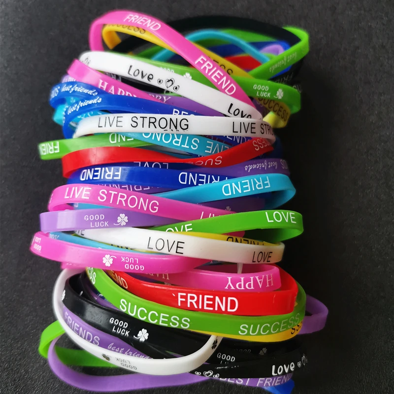 40pcs/lot Bulk Wholesale Fashion Multicolor Silicone Bracelet For Women Rubber Wristband Mix Style Love Friend Elastic Bangle - купить по