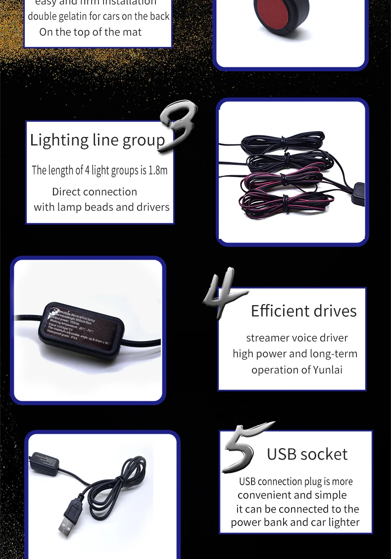 4 шт. светодиодный Автомобильный USB атмосферный свет DJ RGB Мини Красочный музыкальный звук лампа USB-C поверхность телефона для фестиваля вечерние караоке