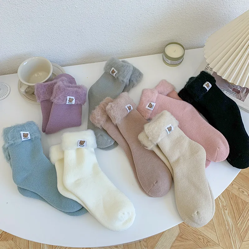 

Kawaii Socks Thicker Bear Solid Socks Merino Wool Rabbit Socks Against Cold Snow Russia Winter Warm Funny Happy Womens Socks