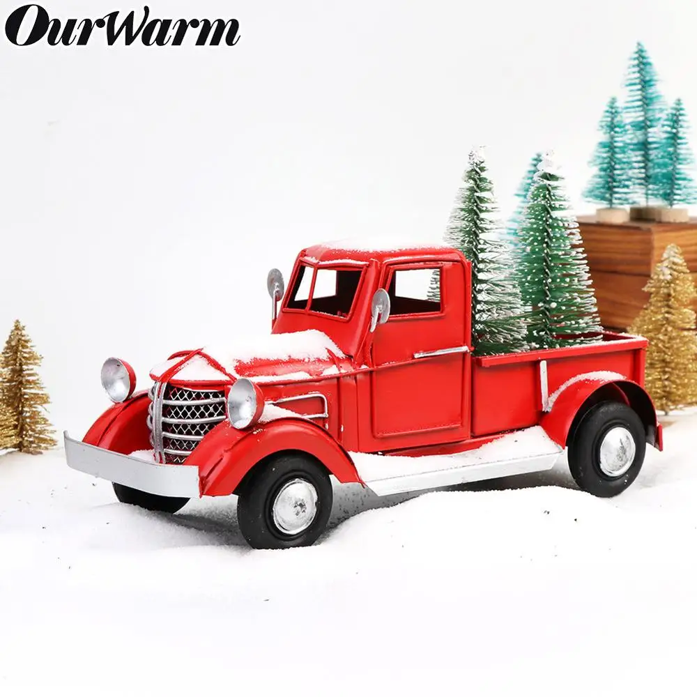 OurWarm маленький красный металлический Грузовик Рождественский Декор новогодние подарки для детей ручной работы классический дизайн Мини Рождественская елка модель автомобиля