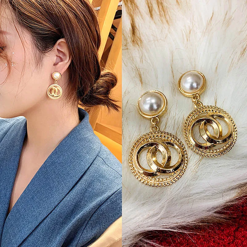 

2021 New Trend 925C Pearl Women Earrings Korean Style Wild Stud Jewelry on Ears Ear