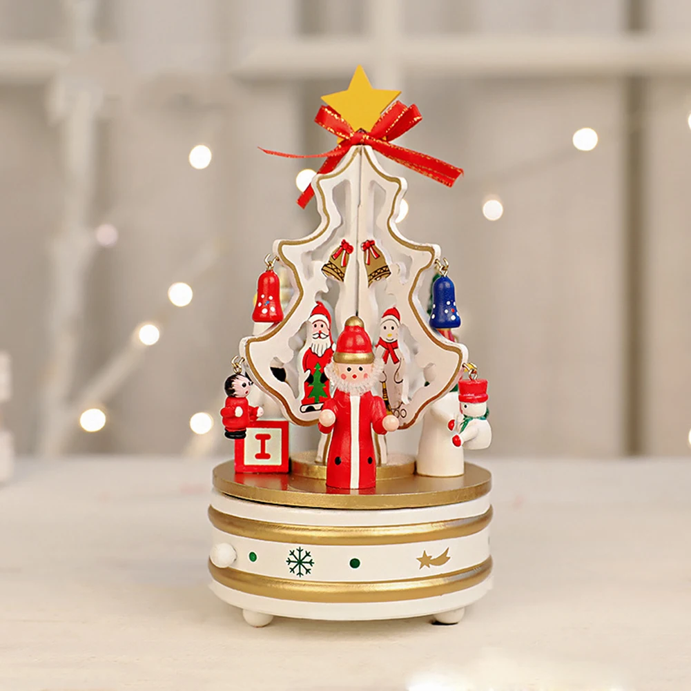 Wooden Christmas Tree Rotating Carousel Music Box Kids Toy Gift Table Decor Swivel Mom and Dad Gifts Birthday mus | Дом и сад