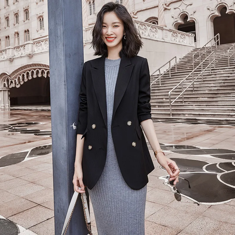 Серый маленький женский пиджак Повседневный весенне-осенний Новый свободный