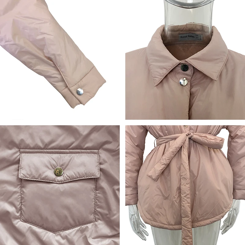 

Fandy Lokar Loose Solid Parkas Women Fashion Casual Tie Belt Coats Women Elegant Front Pockets Cotton Jackets Female Ladies