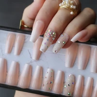 handmade ombre gel nude coffin reusable press on nails box pink acrylic nails uv bling 3d crystal ballet fasle nails