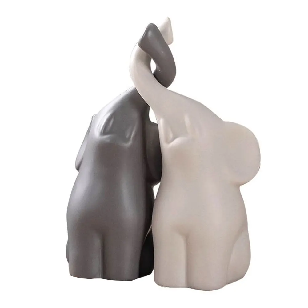 

2pcs Ceramic Elephant Couples Figurines Miniatures Animal Ornaments Creative Figurines And Crafts Furnishings For Living Room