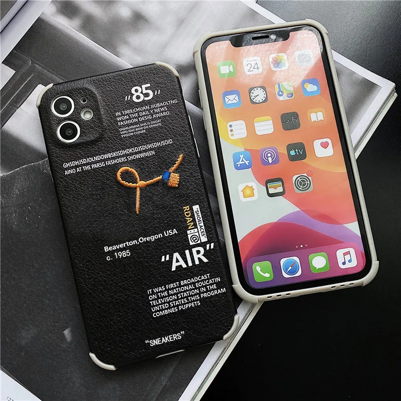 

ins leather Sport Brand White label Phone Case for iPhone 12 mini 11 Pro MAX X XS XR 7 8 Plus shockproof Soft Silicon Cover Capa