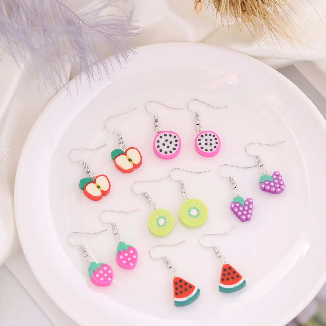 

Wholesale Korean Jewelry Cute And Sweet Fruit Earrings For Women Soft Pottery Pendant Earrings 2021 Trend