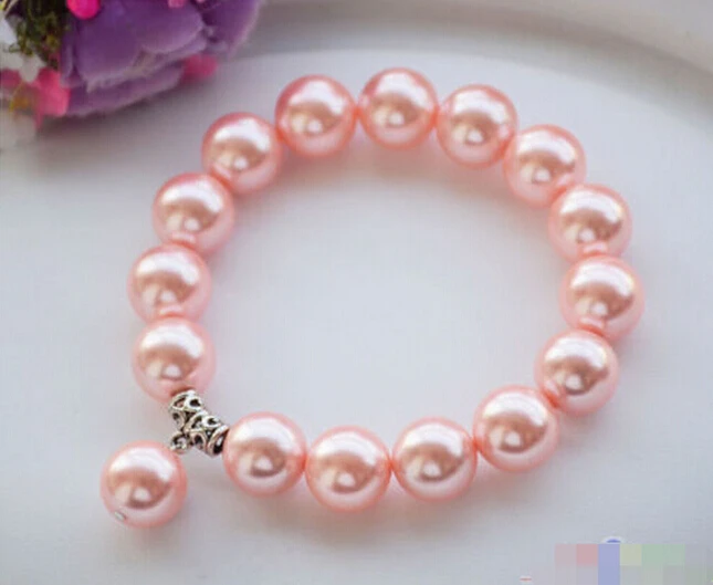 910 + растягивающийся 8 &quot14 мм Розовый Жемчужный Браслет из жемчуга в виде раковины