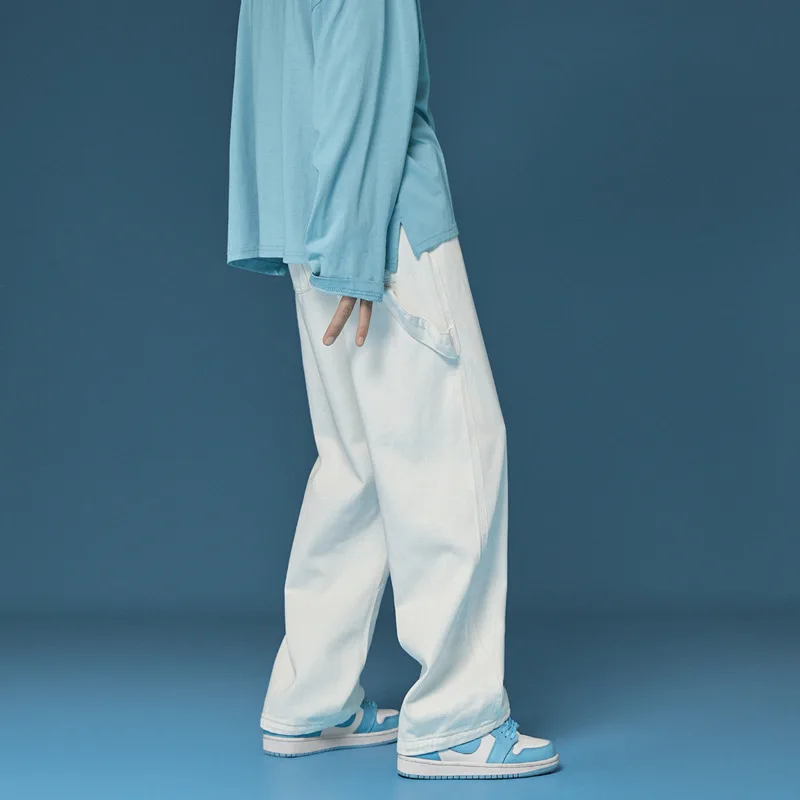 White Blue Black Jeans Men's Fashion Casual Baggy Wide-leg Jeans Men Streetwear Loose Hip-hop Straight Denim Trousers Mens M-2XL