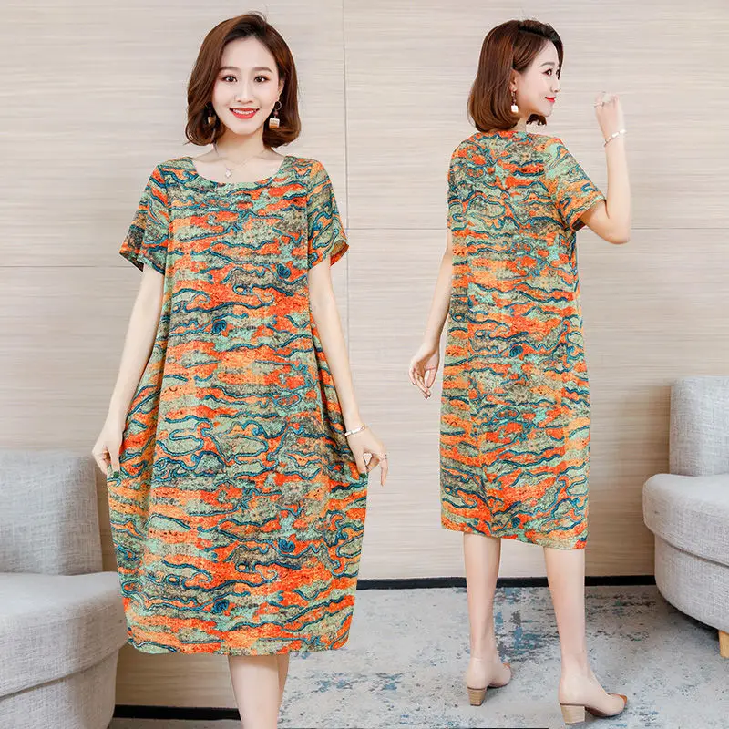 Женское платье с коротким рукавом свободное Повседневное принтом модель S108