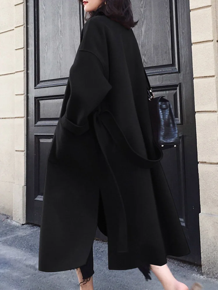 

Женское шерстяное пальто оверсайз, повседневное свободное черное пальто в Корейском стиле на осень и зиму, 2020