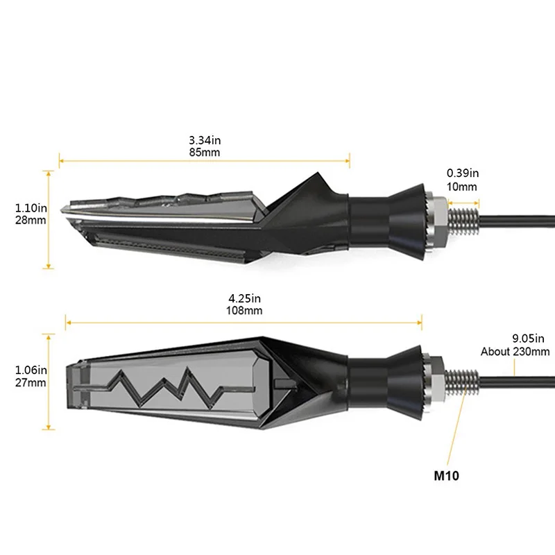 

12V Electrocardiogram Wave LED Flowing Water Turn Signals Arrow Amber Lamp Double-sided Flashing Indicators For Motorcycle