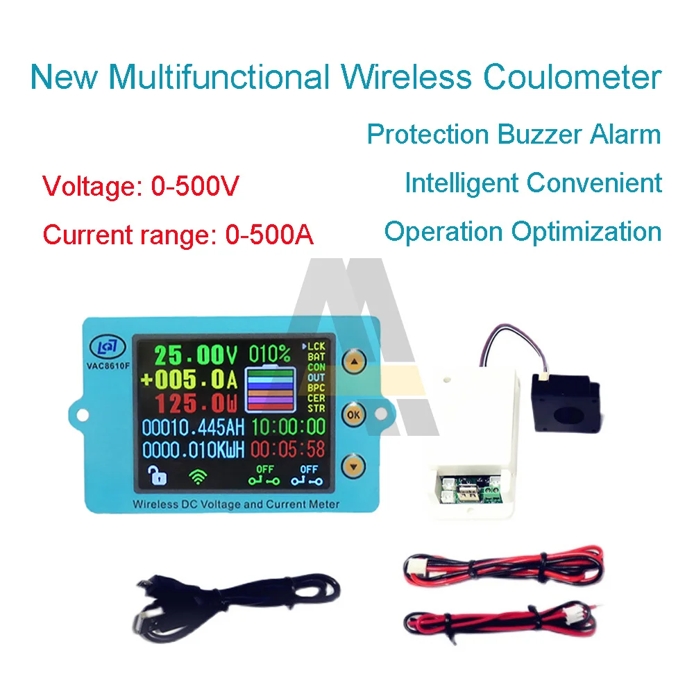 

DC 500V 100A 200A 500A Wireless Voltage Meter Voltmeter 2.4 Inch Ammeter Solar Battery Charging Coulometer Capacity Power Tester