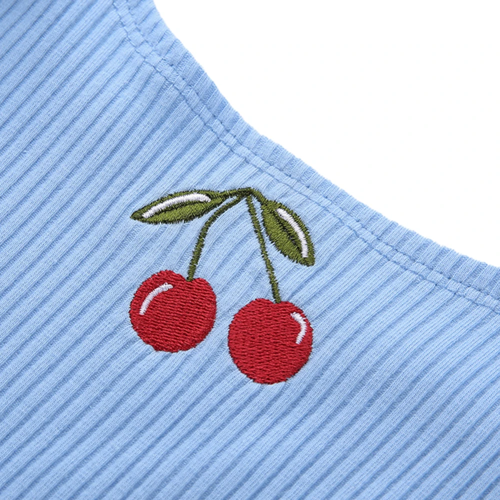 Женский жилет в рубчик с вышивкой вишни летний короткий без рукавов 2019|Майки| |