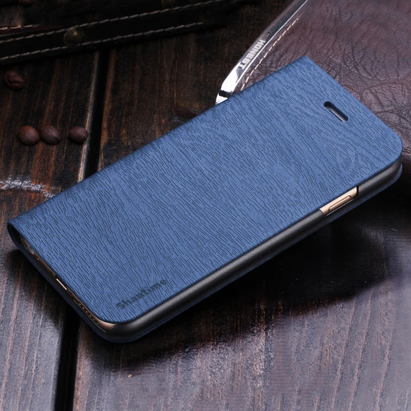 Blue Чехол для телефона из искусственной кожи с текстурой под дерево для Vivo Y17, чехол-книжка с откидной крышкой для Vivo Y3 Y12 Y15, деловой чехол-кошелек, Мягкая силиконовая задняя крышка - Цвет: Blue