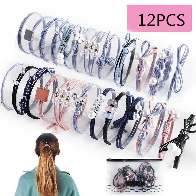 12 шт./компл. леди резинка для волос женщин и девушек заменитель мужчины с бантом