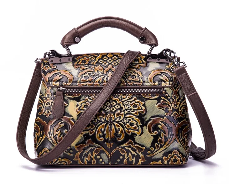 

High Quality Women Genuine Leather Cross Body Handbag Real Cowhide Embossed Vintage Leisure Female Messenger Shoulder Tote Bags