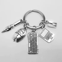 hot sale a z letter laptop mouse keyboard keychain fashion key ring diy metal bracket chain jewelry gift